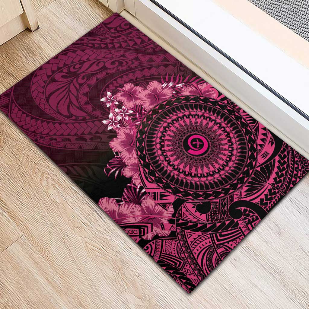 Vanuatu Rubber Doormat Hibisus Polynesian Pattern Pink - Polynesian Pride