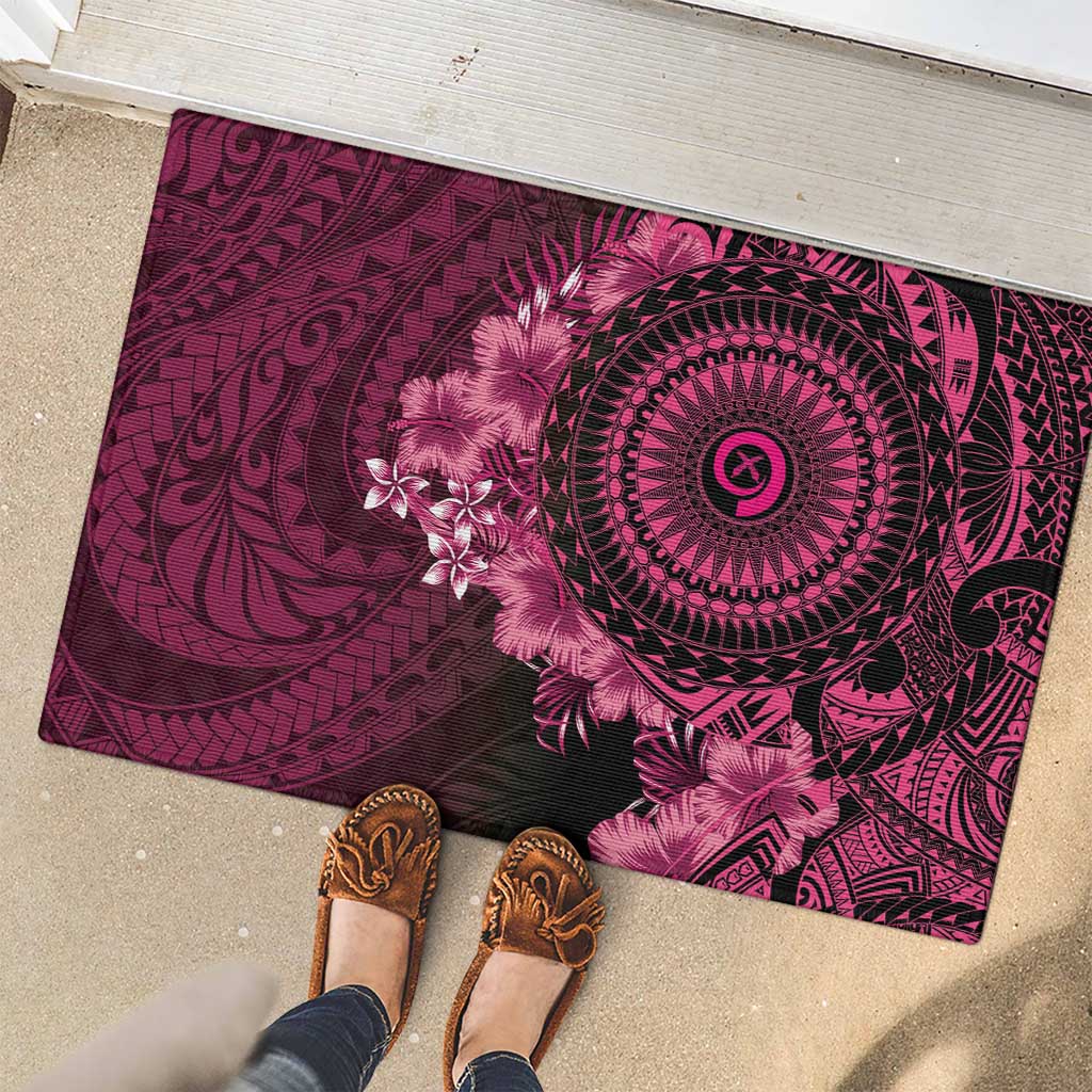 Vanuatu Rubber Doormat Hibisus Polynesian Pattern Pink - Polynesian Pride