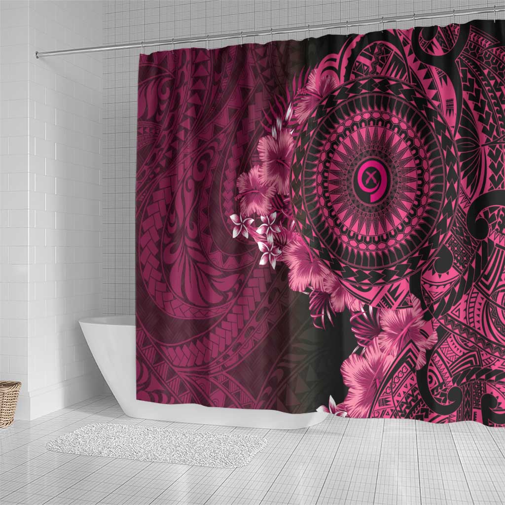 Vanuatu Shower Curtain Hibisus Polynesian Pattern Pink - Polynesian Pride