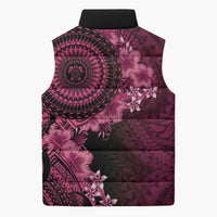 Vanuatu Sleeveless Puffer Jacket Hibisus Polynesian Pattern Pink - Polynesian Pride