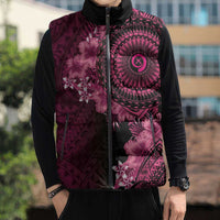Vanuatu Sleeveless Puffer Jacket Hibisus Polynesian Pattern Pink - Polynesian Pride
