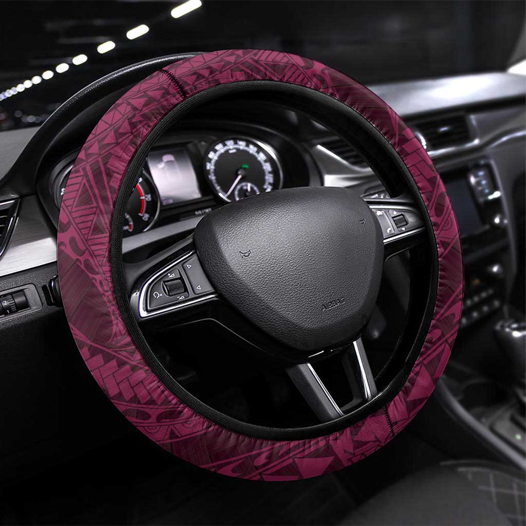 Vanuatu Steering Wheel Cover Hibisus Polynesian Pattern Pink - Polynesian Pride