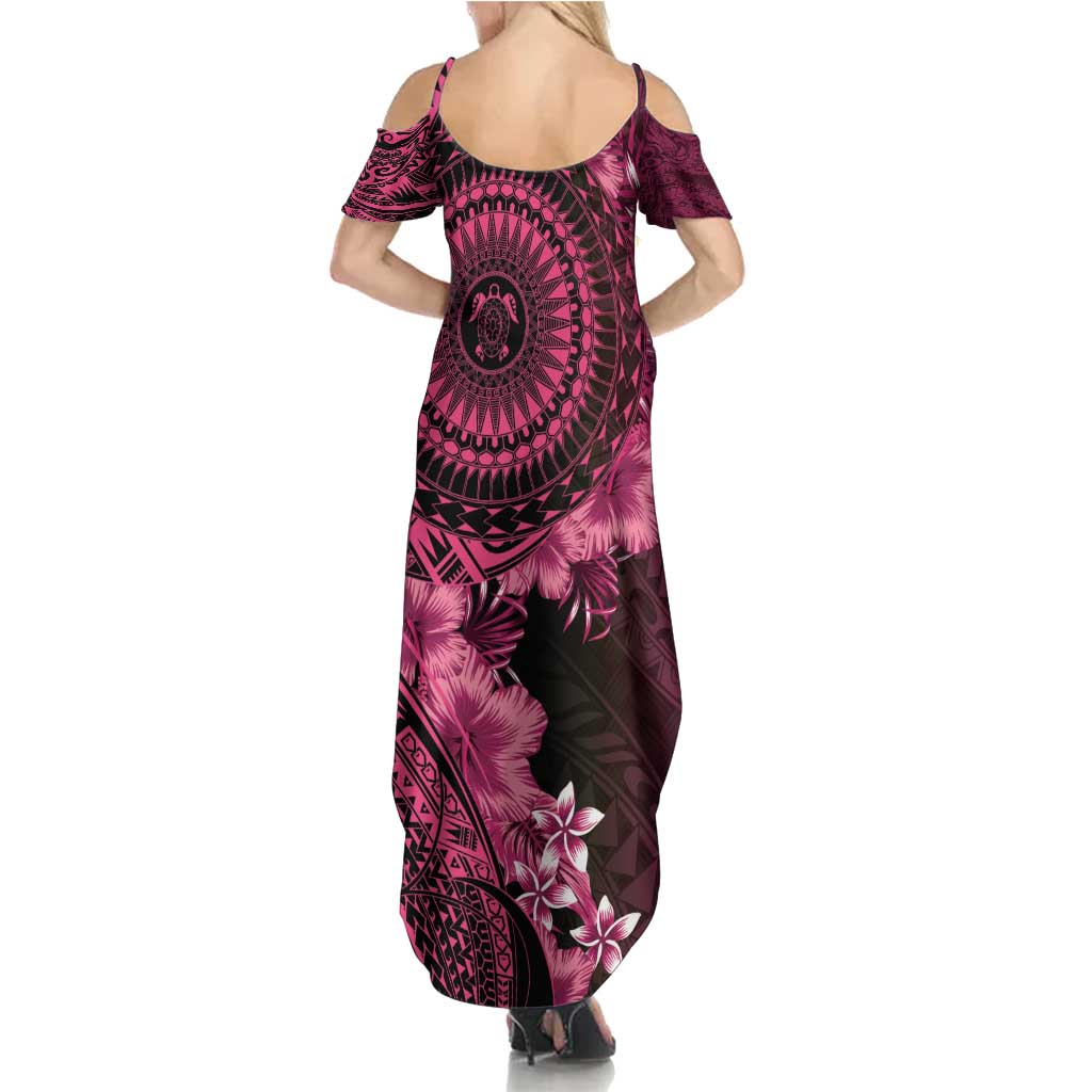 Vanuatu Summer Maxi Dress Hibisus Polynesian Pattern Pink - Polynesian Pride