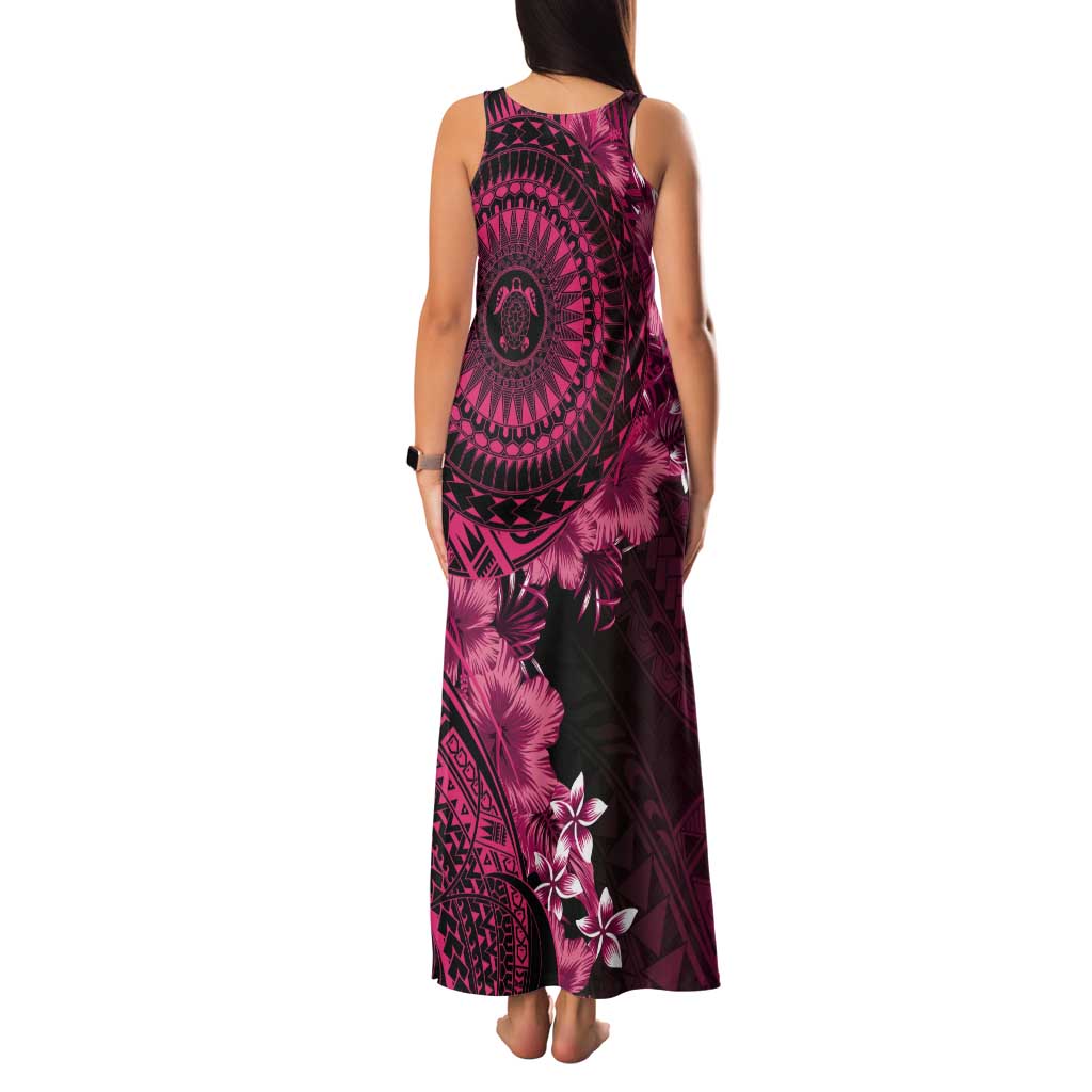Vanuatu Tank Maxi Dress Hibisus Polynesian Pattern Pink - Polynesian Pride
