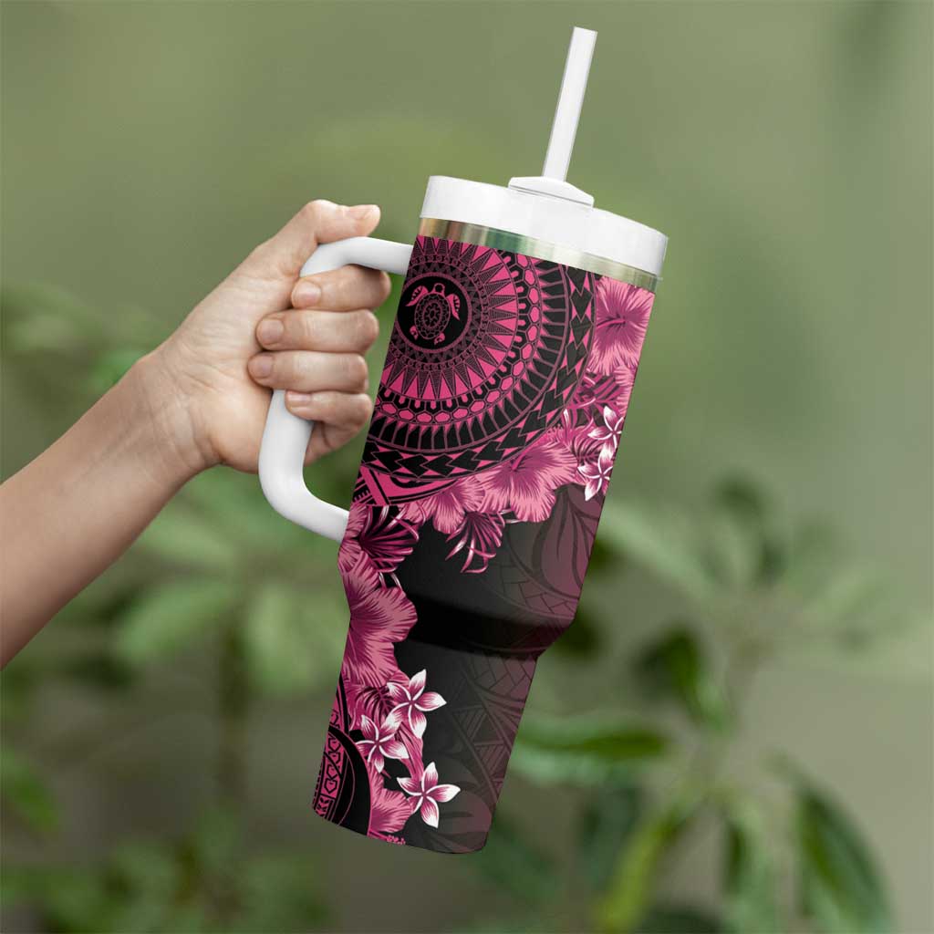 Vanuatu Tumbler With Handle Hibisus Polynesian Pattern Pink - Polynesian Pride
