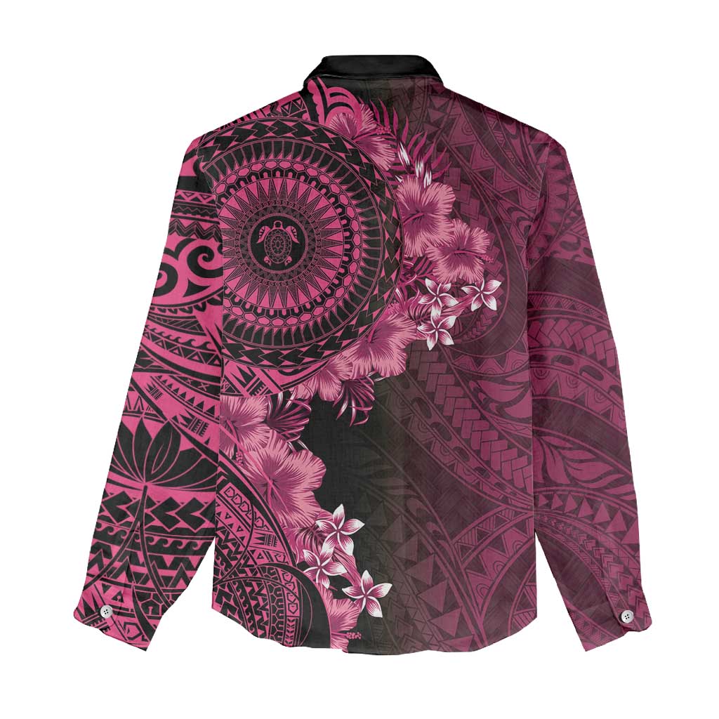 Vanuatu Women Casual Shirt Hibisus Polynesian Pattern Pink - Polynesian Pride
