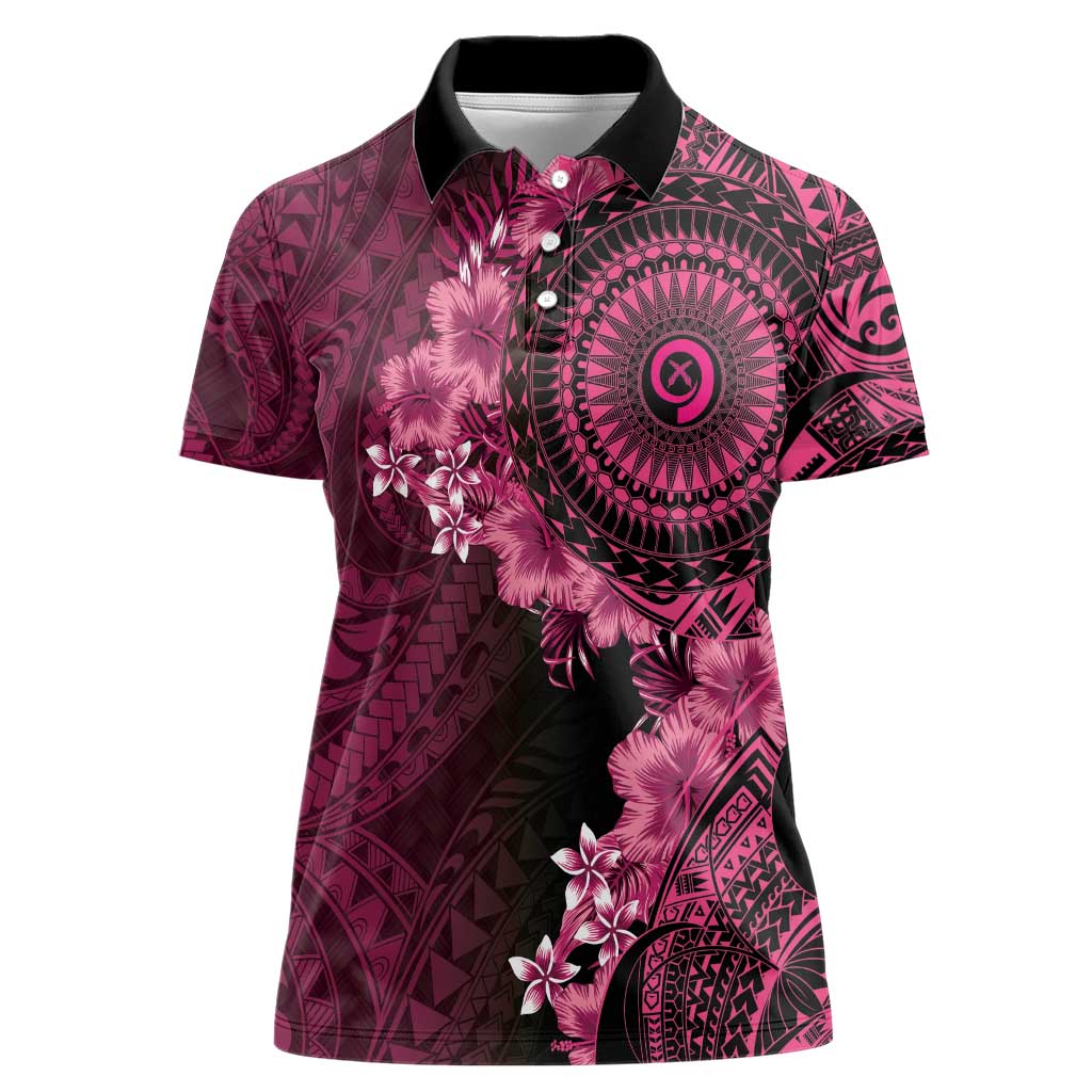 Vanuatu Women Polo Shirt Hibisus Polynesian Pattern Pink - Polynesian Pride