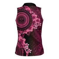 Vanuatu Women Sleeveless Polo Shirt Hibisus Polynesian Pattern Pink - Polynesian Pride