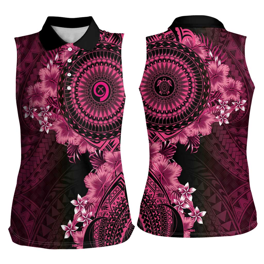Vanuatu Women Sleeveless Polo Shirt Hibisus Polynesian Pattern Pink - Polynesian Pride