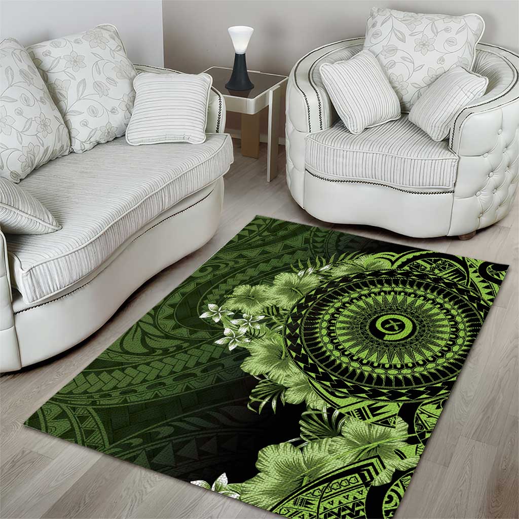 Vanuatu Area Rug Hibisus Polynesian Pattern Green - Polynesian Pride