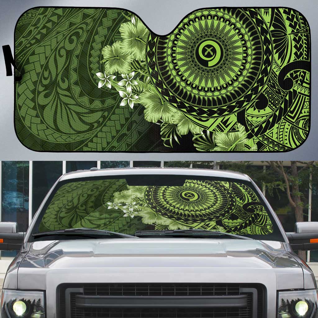 Vanuatu Auto Sun Shade Hibisus Polynesian Pattern Green - Polynesian Pride