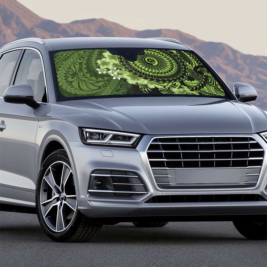 Vanuatu Auto Sun Shade Hibisus Polynesian Pattern Green - Polynesian Pride