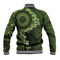 Vanuatu Baseball Jacket Hibisus Polynesian Pattern Green - Polynesian Pride