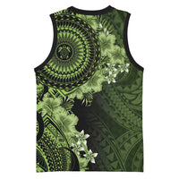 Vanuatu Basketball Jersey Hibisus Polynesian Pattern Green - Polynesian Pride