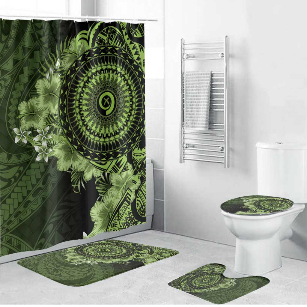 Vanuatu Bathroom Set Hibisus Polynesian Pattern Green - Polynesian Pride