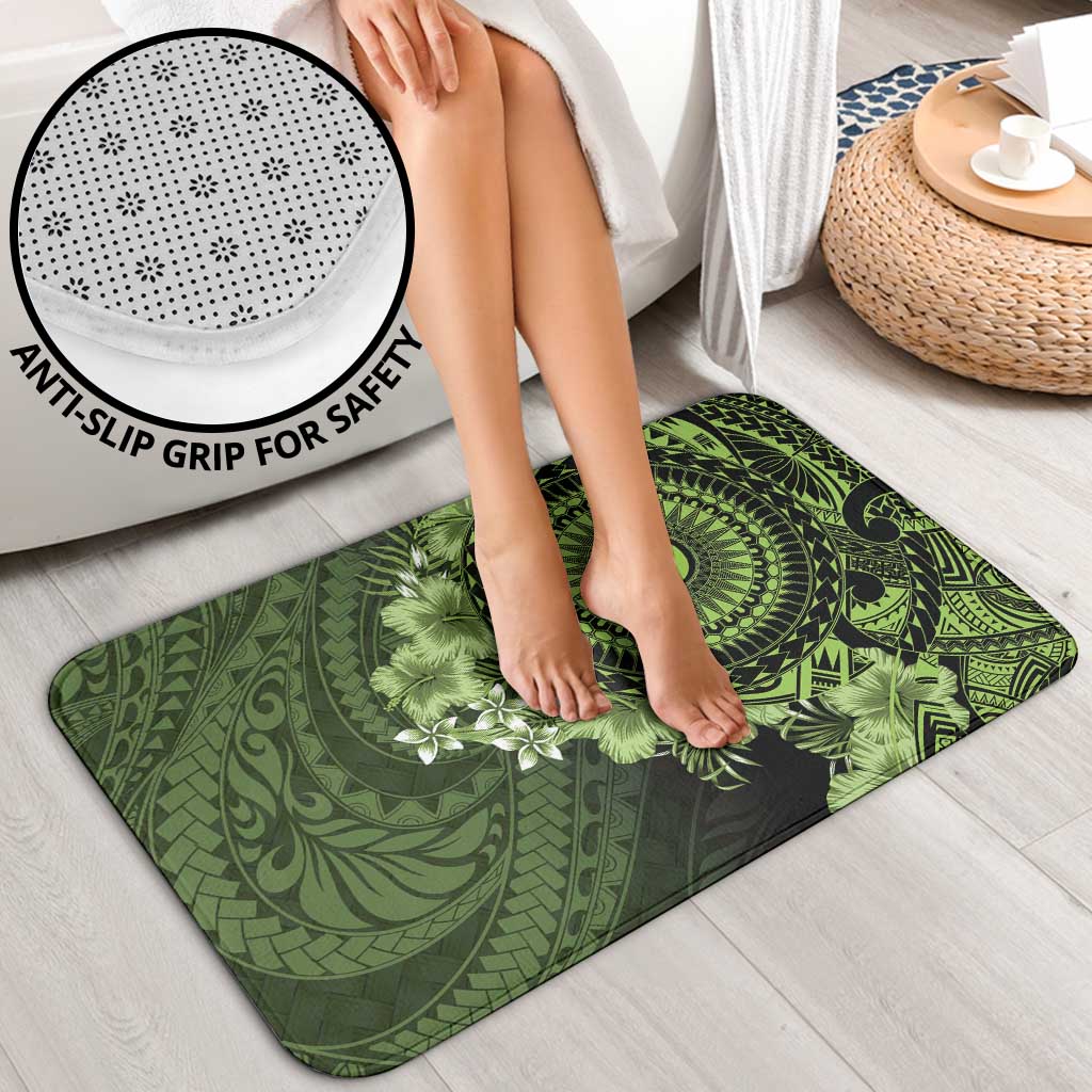 Vanuatu Bathroom Set Hibisus Polynesian Pattern Green - Polynesian Pride