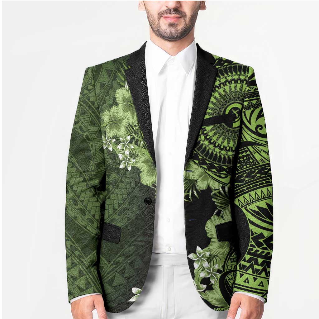 Vanuatu Blazer Hibisus Polynesian Pattern Green - Polynesian Pride