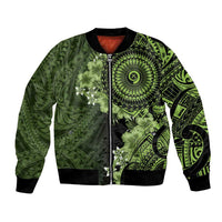 Vanuatu Bomber Jacket Hibisus Polynesian Pattern Green - Polynesian Pride