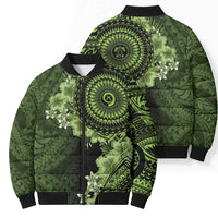Vanuatu Bomber Puffer Jacket Hibisus Polynesian Pattern Green - Polynesian Pride