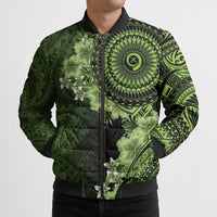 Vanuatu Bomber Puffer Jacket Hibisus Polynesian Pattern Green - Polynesian Pride