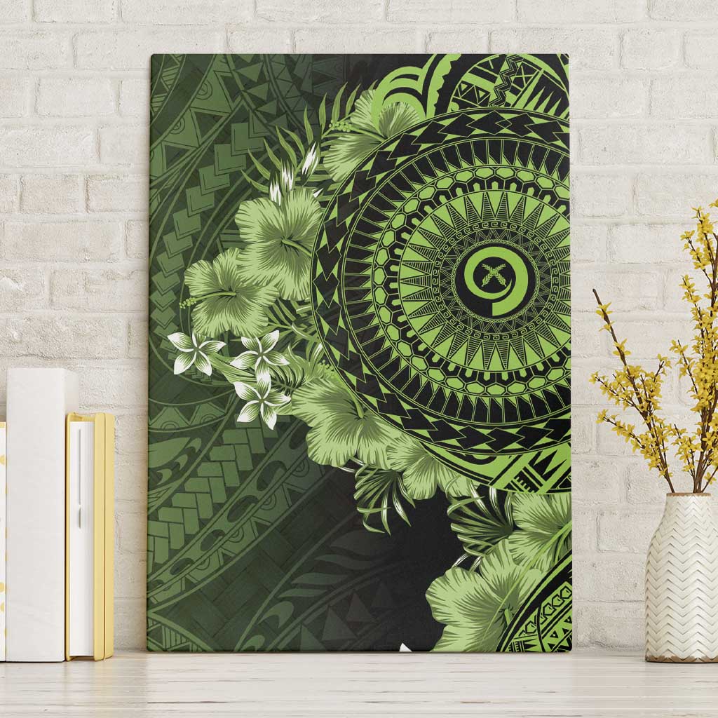Vanuatu Canvas Wall Art Hibisus Polynesian Pattern Green - Polynesian Pride