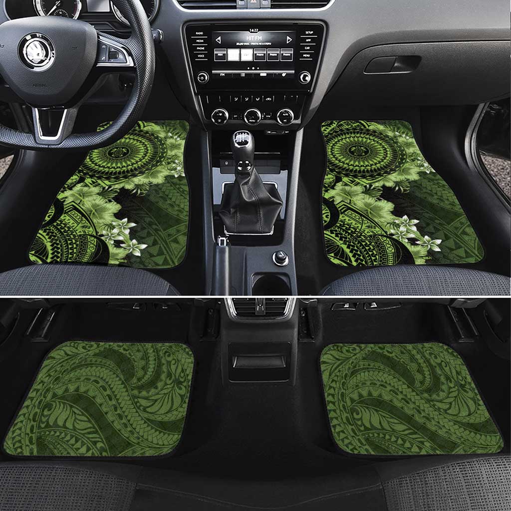 Vanuatu Car Mats Hibisus Polynesian Pattern Green - Polynesian Pride