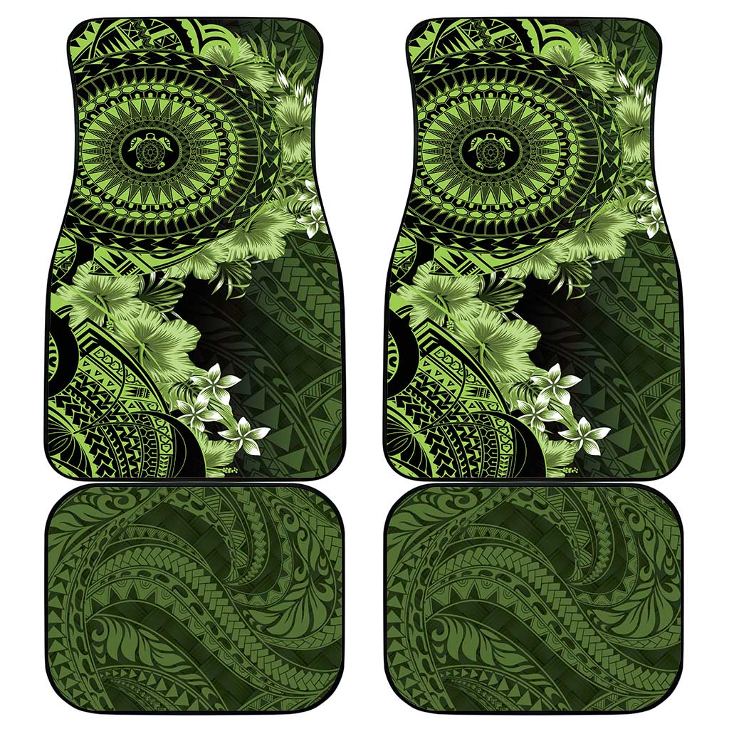 Vanuatu Car Mats Hibisus Polynesian Pattern Green - Polynesian Pride