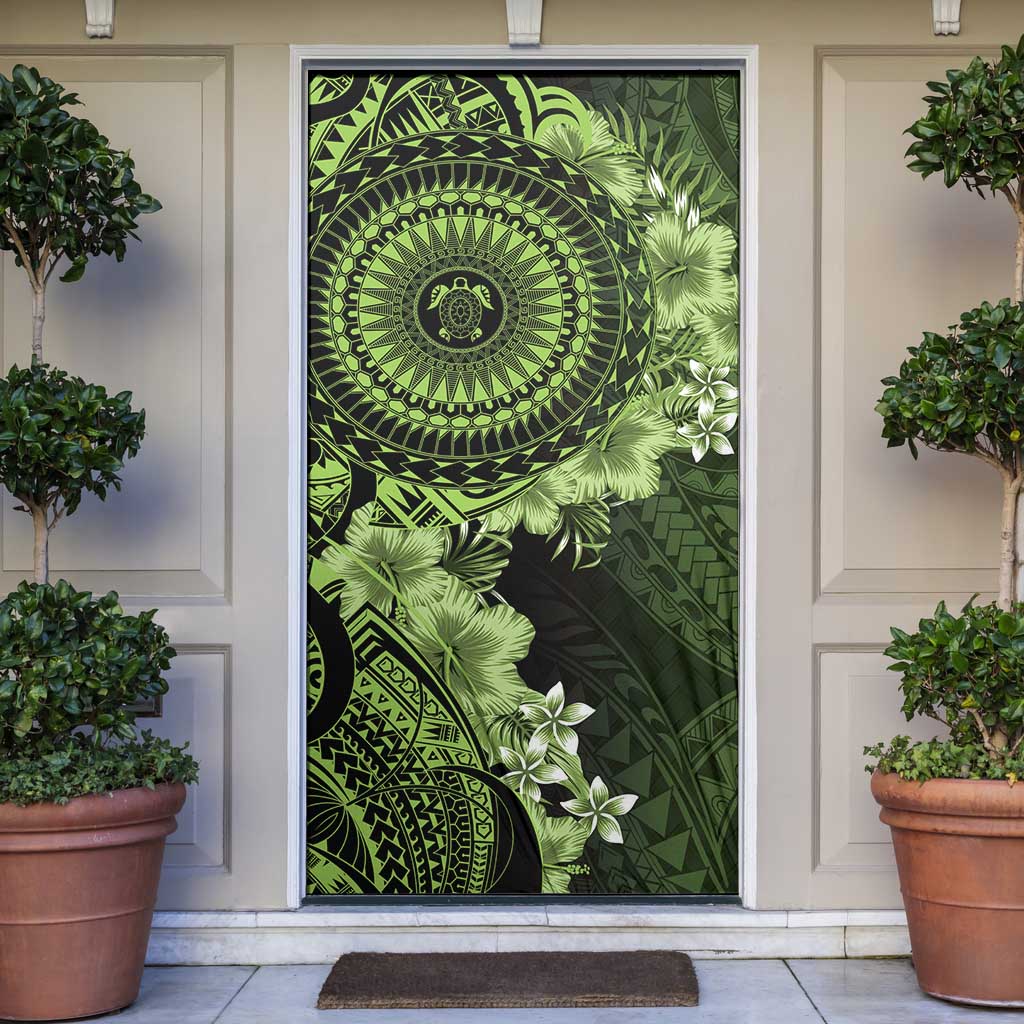 Vanuatu Door Cover Hibisus Polynesian Pattern Green - Polynesian Pride