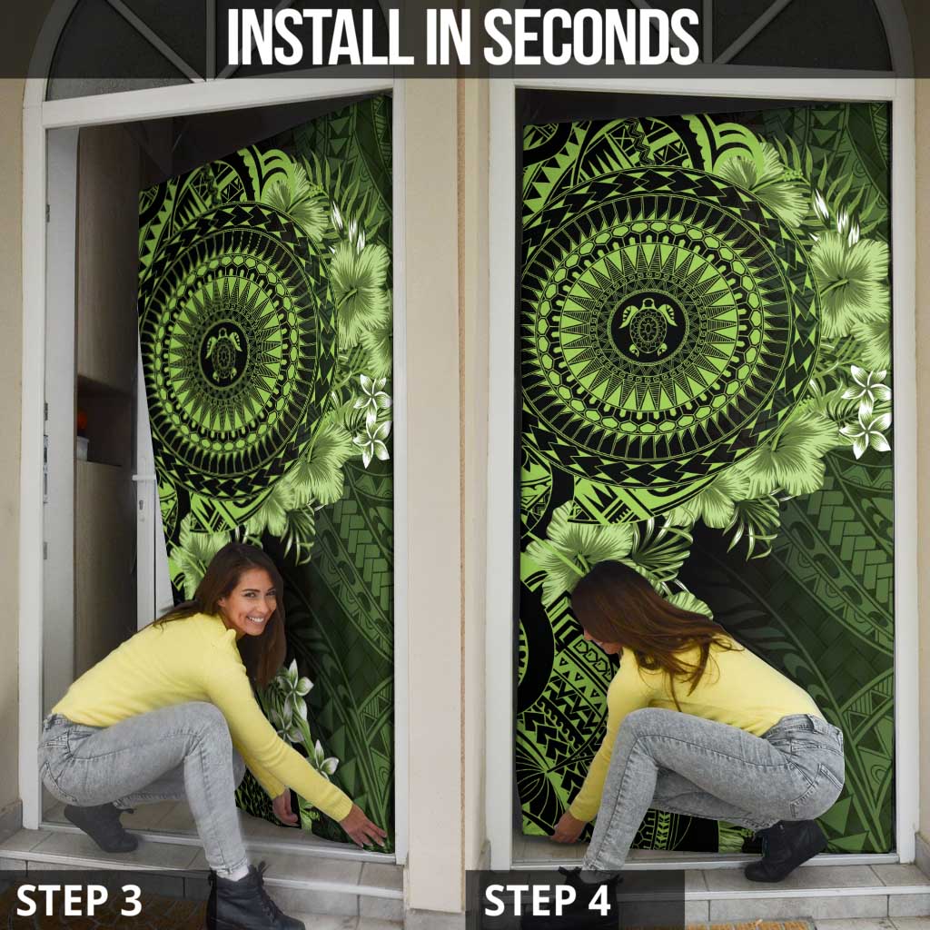 Vanuatu Door Cover Hibisus Polynesian Pattern Green - Polynesian Pride