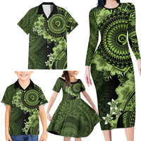 Vanuatu Family Matching Long Sleeve Bodycon Dress and Hawaiian Shirt Hibisus Polynesian Pattern Green - Polynesian Pride