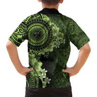 Vanuatu Family Matching Off Shoulder Short Dress and Hawaiian Shirt Hibisus Polynesian Pattern Green - Polynesian Pride