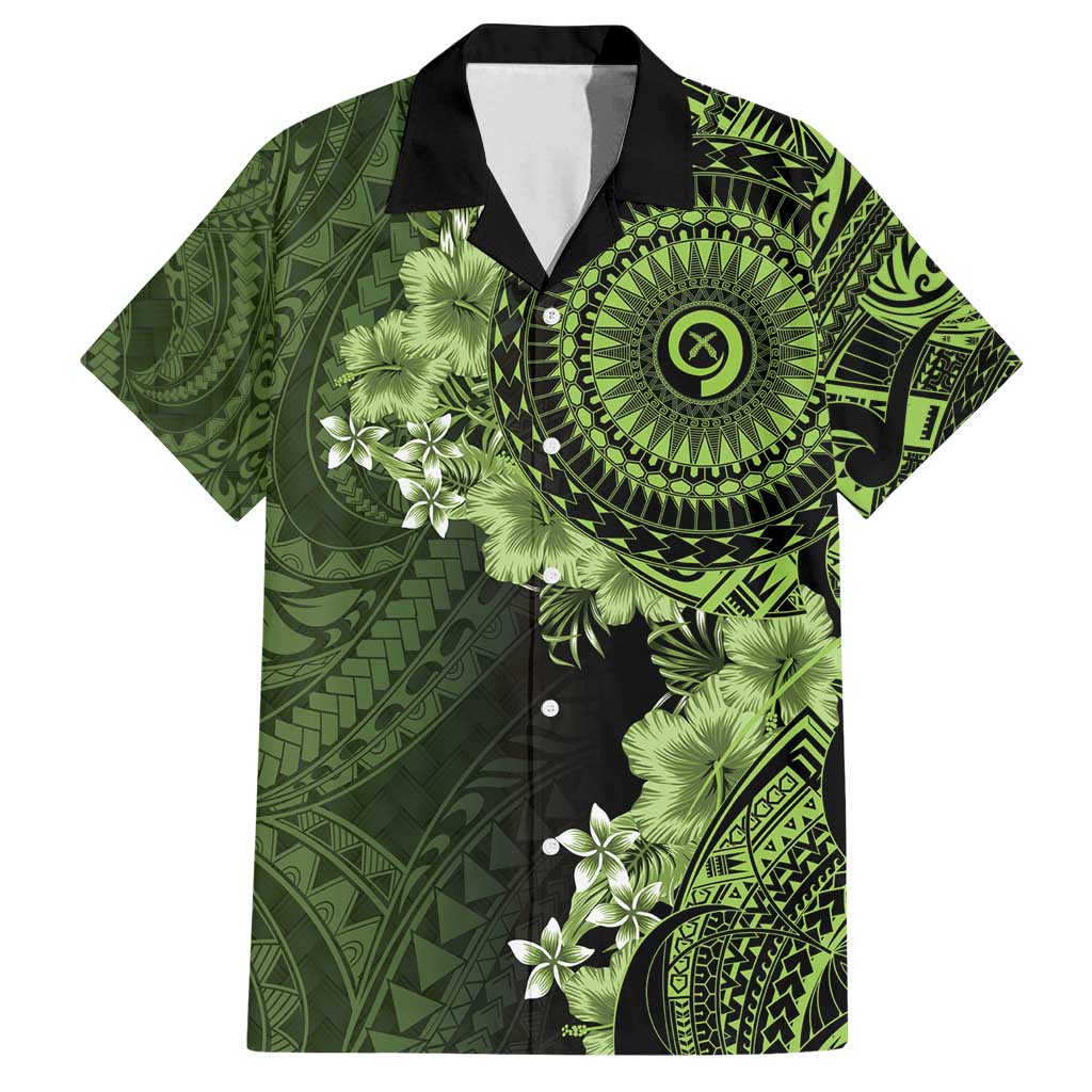 Vanuatu Family Matching Off Shoulder Short Dress and Hawaiian Shirt Hibisus Polynesian Pattern Green - Polynesian Pride