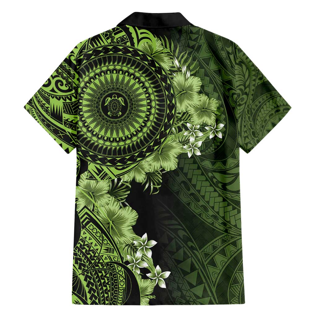 Vanuatu Family Matching Off Shoulder Short Dress and Hawaiian Shirt Hibisus Polynesian Pattern Green - Polynesian Pride