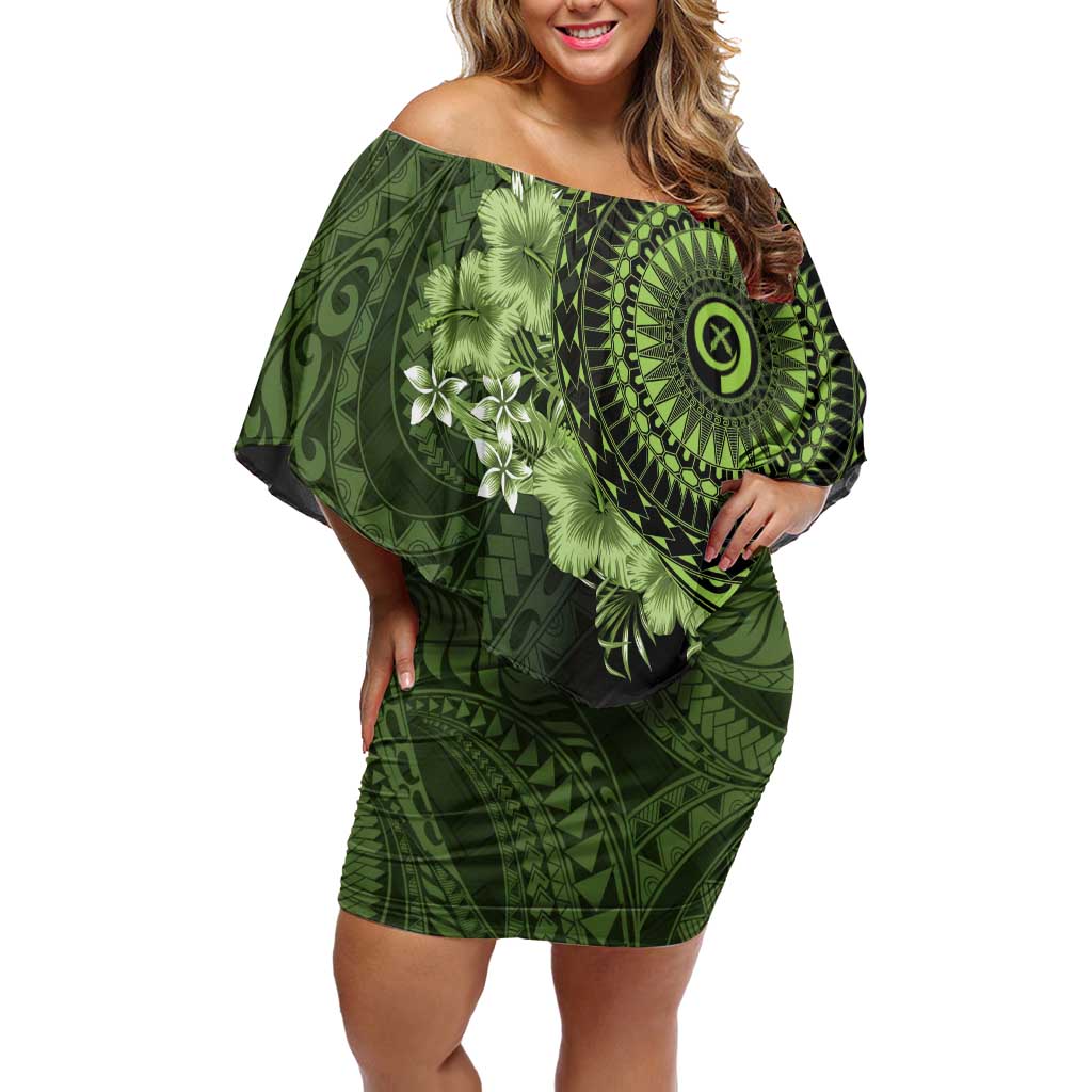 Vanuatu Family Matching Off Shoulder Short Dress and Hawaiian Shirt Hibisus Polynesian Pattern Green - Polynesian Pride