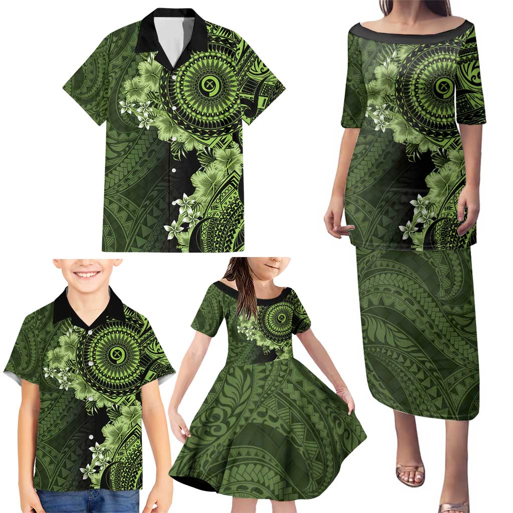 Vanuatu Family Matching Puletasi and Hawaiian Shirt Hibisus Polynesian Pattern Green - Polynesian Pride