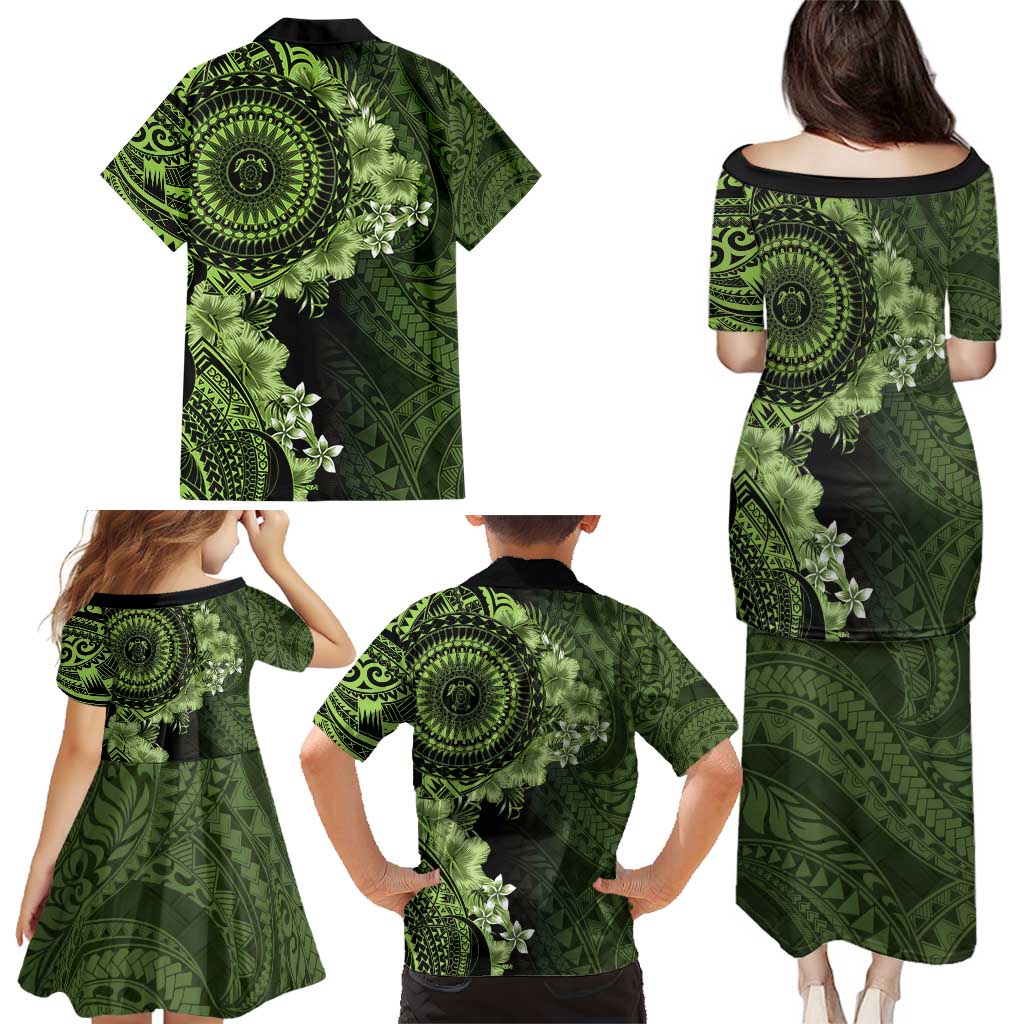Vanuatu Family Matching Puletasi and Hawaiian Shirt Hibisus Polynesian Pattern Green - Polynesian Pride