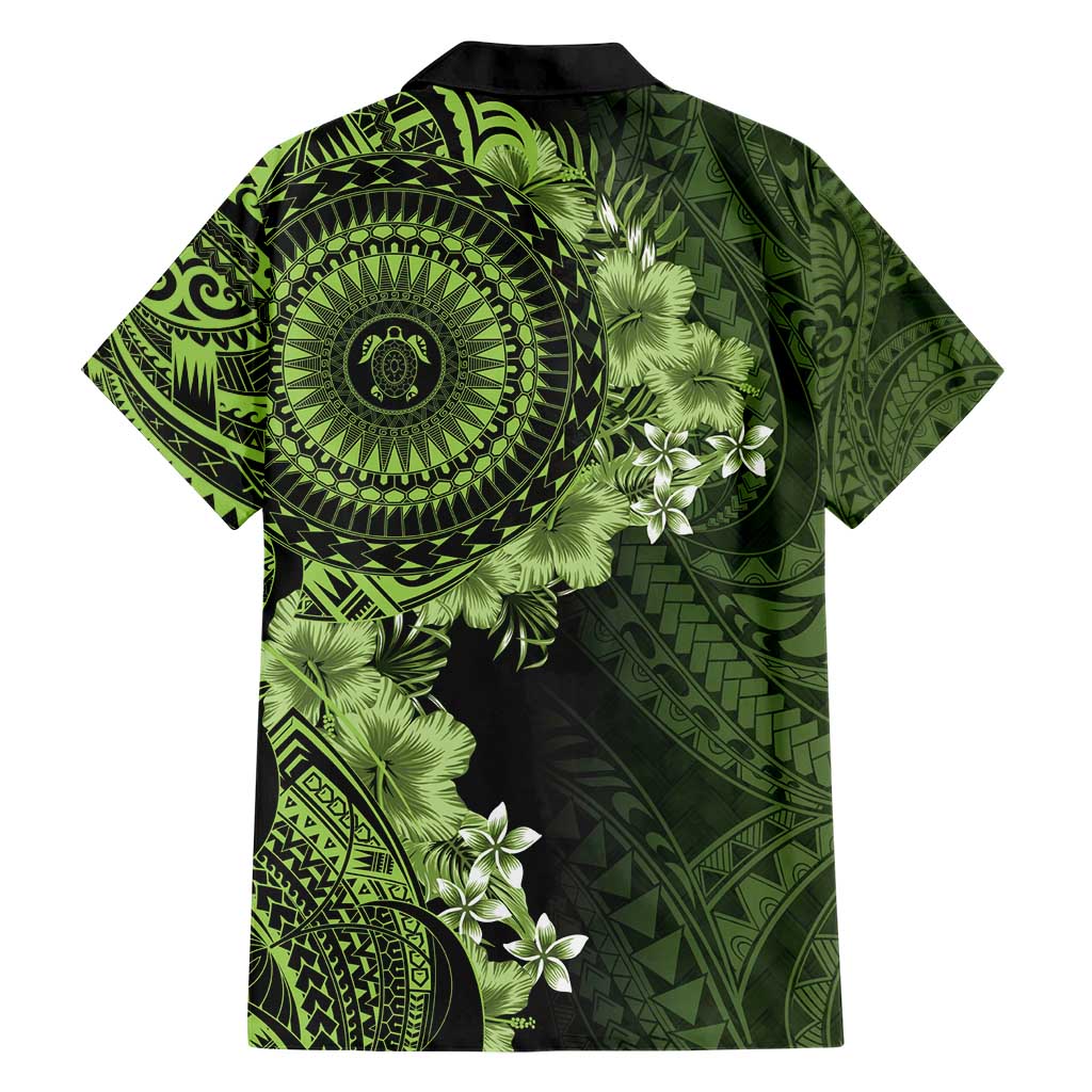 Vanuatu Family Matching Short Sleeve Bodycon Dress and Hawaiian Shirt Hibisus Polynesian Pattern Green - Polynesian Pride