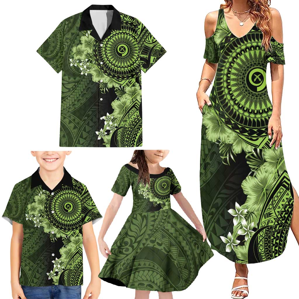 Vanuatu Family Matching Summer Maxi Dress and Hawaiian Shirt Hibisus Polynesian Pattern Green - Polynesian Pride