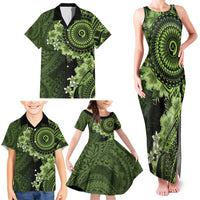 Vanuatu Family Matching Tank Maxi Dress and Hawaiian Shirt Hibisus Polynesian Pattern Green - Polynesian Pride
