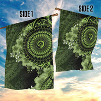 Vanuatu Garden Flag Hibisus Polynesian Pattern Green - Polynesian Pride