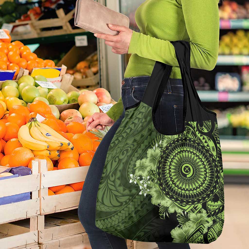 Vanuatu Grocery Bag Hibisus Polynesian Pattern Green - Polynesian Pride