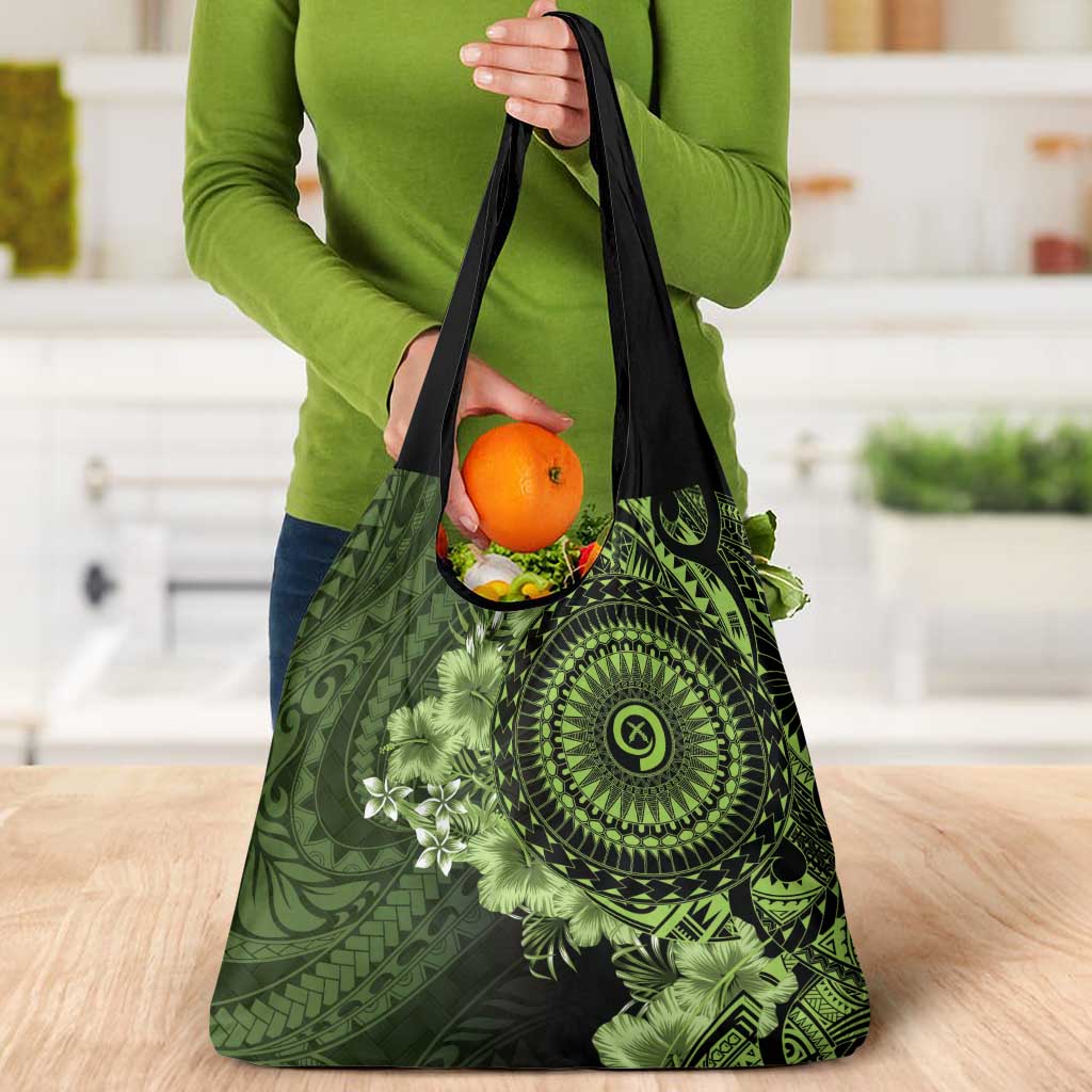 Vanuatu Grocery Bag Hibisus Polynesian Pattern Green - Polynesian Pride