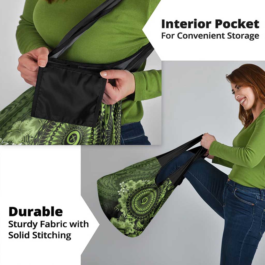 Vanuatu Grocery Bag Hibisus Polynesian Pattern Green - Polynesian Pride