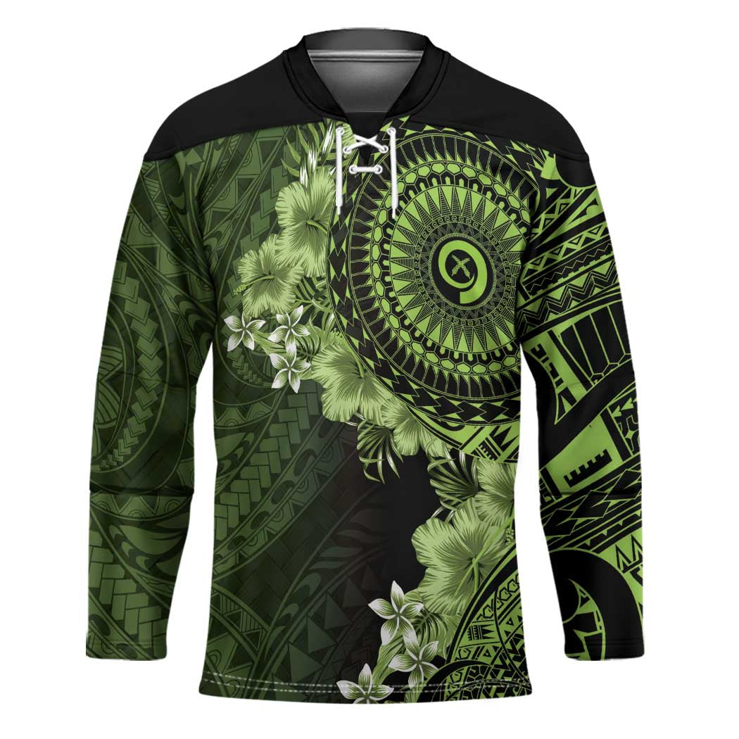 Vanuatu Hockey Jersey Hibisus Polynesian Pattern Green - Polynesian Pride