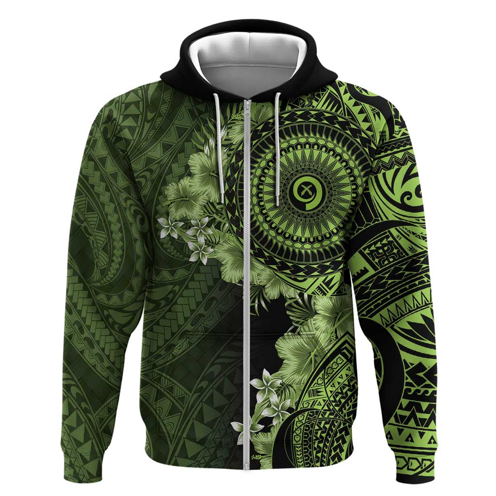 Vanuatu Hoodie Hibisus Polynesian Pattern Green - Polynesian Pride