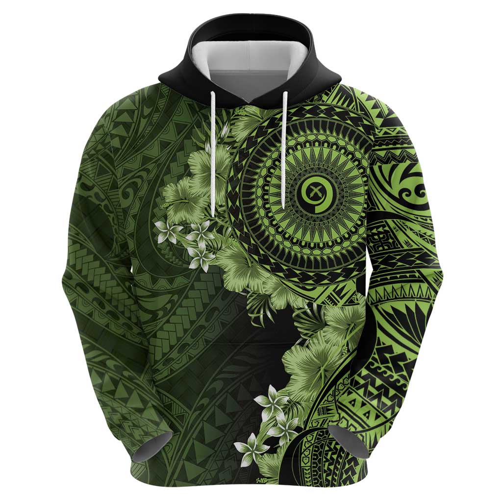 Vanuatu Hoodie Hibisus Polynesian Pattern Green - Polynesian Pride