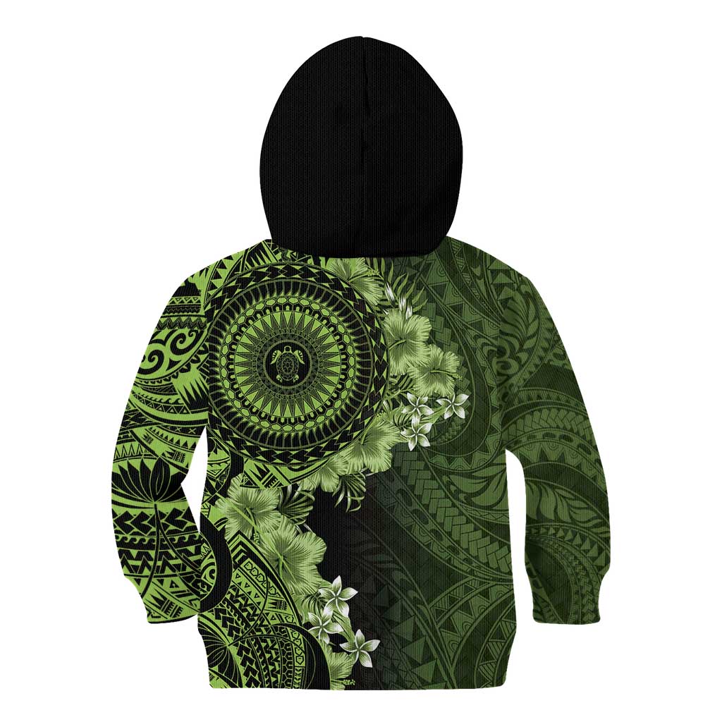 Vanuatu Kid Hoodie Hibisus Polynesian Pattern Green - Polynesian Pride