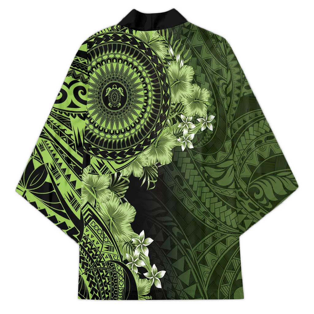 Vanuatu Kimono Hibisus Polynesian Pattern Green - Polynesian Pride