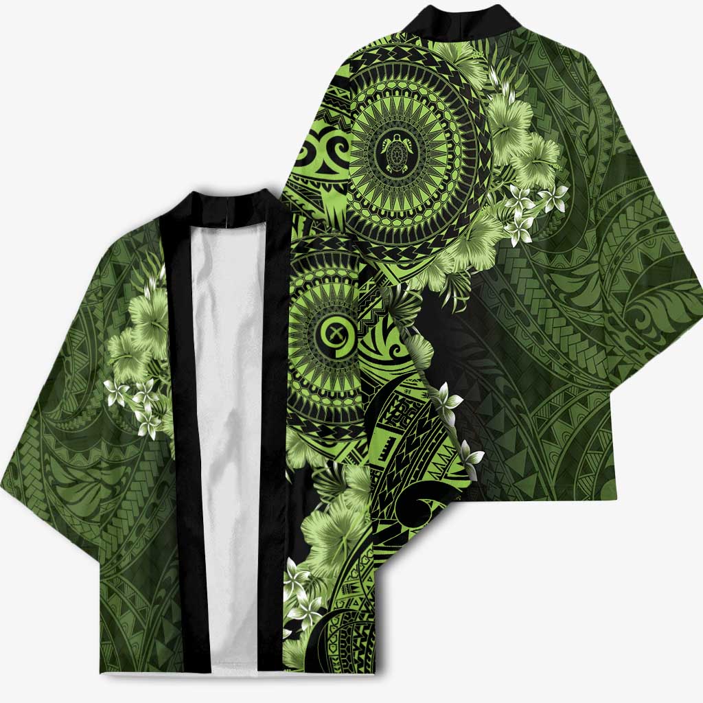 Vanuatu Kimono Hibisus Polynesian Pattern Green - Polynesian Pride
