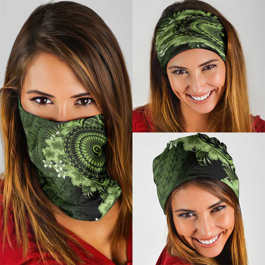 Vanuatu Neck Gaiter Hibisus Polynesian Pattern Green - Polynesian Pride